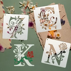 36 Stück florale Alphabet-Schablonen, wiederverwendbar, Rosen-Buchstaben-Malvorlagen, hohle Graffiti-Vorlage, Sprühform für Wandaufkleber