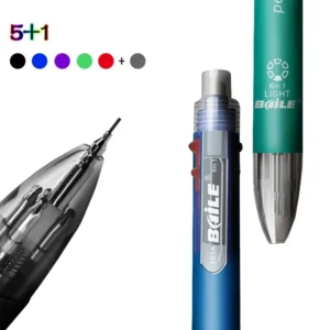 6-in-1 mehrfarbige Kugelschreiber, 5 Farben, Kugelschreiber, 1, automatischer Bleistift mit Radiergummi für Schule, Büro, Schreibbedarf, Schreibwaren