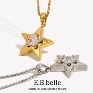 E.B.belle Halskette mit Wassertropfen-Zirkon-Anhänger für Damen, 18 Karat vergoldete Edelstahl-Halsketten, eleganter Damenschmuck, Geschenk