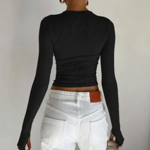 Mode Frauen T-Shirt Langarm Rundhals ausschnitt solide Slim Fit Damen Crop Top mit Daumen löchern für die tägliche Streetwear Sommer Camis