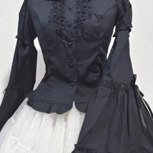 Lolita Peter Pan Kragen Bluse Damen JK Kawaii Shirt Japanische Spitze Patch Abnehmbare Langarm Y2k Ästhetische Rüschen Blusas