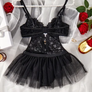 Sexy Set Offener Bodysuit Unterwäsche Für Frauen Spitze Perspektive Nachtrock Sex Kostüme Erotische Dessous Korsetts BH und Höschen Set