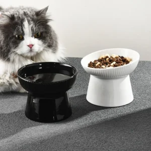 Ceramic Cat Bowl Creative Slanted/Flat Mouth Pet High Foot Bowl Large Capacity Anti Tipping Pet Drinking Feeder Neck Protection