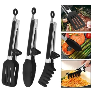 3 stücke Silikon Küche Kochen Zangen Set Edelstahl Antihaft Lebensmittel Zange Nicht-Slip Kochen Clip Clamp BBQ Salat Grill werkzeuge