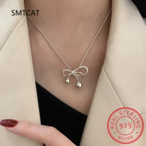 925 Sterling Silber Bogen-knoten Anhänger Pullover Halskette Charme Frauen Mädchen Sommer Neue Mode Schlüsselbein Kette Partei Schmuck geschenk
