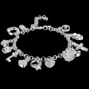 Mode 925 Sterling Silber Armband für Frau Hübsches Herz Zirkon Anhänger Kette Hochzeit Party Geschenke Klassische Schmuck 20 CM 8 zoll