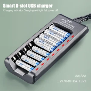 Wiederaufladbares Batterieladegerät, USB-Ausgang, 8 Steckplätze, schnelles Laden, Kurzschlussschutz für 1,2 V NiMH AAA/AA-Batterien, Ladegerät