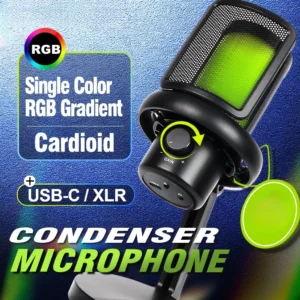 Streaming-Mikrofon, Gaming-Mikrofon für Podcasts und Videos, kabelgebundenes Mikrofon mit Schnellstummschaltung, RGB-Anzeige