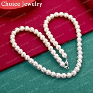 925 Sterling Silber Lila / Rosa / Weiß 7-8mm 40-50cm Künstliche Perlenkette für Damen Perlenkette Modeschmuck