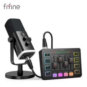 FIFINE All-in-One-Podcast-Kit mit RGB-Audiomischer, Streaming-Studio-Set mit dynamischem Mikrofon für PC-Gaming-Aufnahmen – Ampligame KS5