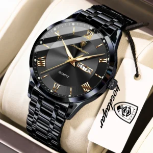 POEDAGAR Luxus Herrenuhr Wasserdicht Leuchtend Wochentagsanzeige Datumsanzeige Edelstahl Quarz Modeuhr für Herren Reloj Hombre
