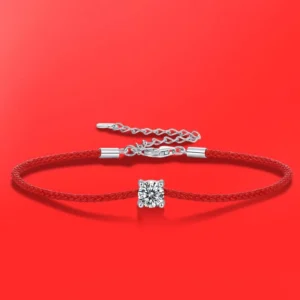 925 Sterling Silber 0,5ct D VVS Moissanit Rotes Seil-Armband für Damen Feiner Schmuck Hochzeit Verlobung Party Weihnachtsgeschenk
