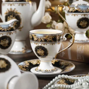 Bone China Kaffeetasse und Untertasse British Court Teekanne Milchglas Zuckertank Keramik Nachmittagstee Flowertea Cup Party Drinkware