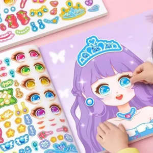 1 Stück Cartoon-Prinzessin Gesichts-Puzzle-Aufkleber-Set für Mädchen, Wiederverwendbare Kreative Bastelarbeiten, Kinder-Spielzeug-Aufkleber