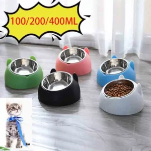 Stainless Cat Bowls Non-slip Base Pets Puppy Cats Food Drink Water Feeder Neck Protection Dish Pet Bowl 15 Degrees Tilted