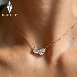 1CT runde und tropfenförmige Moissanit-Anhänger-Halskette für Damen, 925er Sterlingsilber, 18 Karat vergoldet, Halskette, Hochzeitsschmuck, GRA