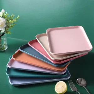 Kunststoff-Aufbewahrungstablett aus Weizenstroh, umweltfreundlich, großes Fassungsvermögen, Service-Dessert-Palette, exquisites rechteckiges Serviertablett für den Schreibtisch