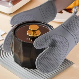 Hitzebeständiges Silikon-Ofenhandschuh-Set mit weichem Baumwollfutter, lange, flexible, dicke Silikon-Ofenhandschuhe, Küchenhandschuh