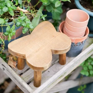 Japanese Style Mini Butterfly Stool Round Solid Wood Flower Stand Vintage Floral Base for Home Decor Photo Prop Display Shelf