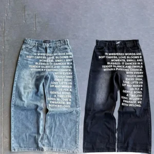 Men Jeans vintage American Pattern letter jeans streetwear gothic Harajuku Hip Hop men women Fashion Casual wide leg jeans