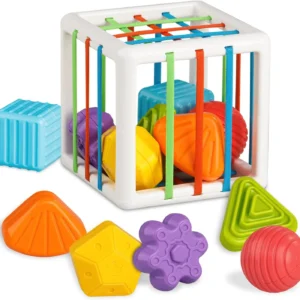 Sensory Shape Sorting Cube Toy for Toddlers 1-3 Years, Developmental Learning Gift with Textured Blocks