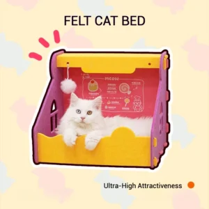 Filz-Katzenbett mit Fensterdesign, atmungsaktive, gemütliche Höhle mit Glockenspielzeug, kratzfestes Haustiernest für Katzen und kleine Hunde