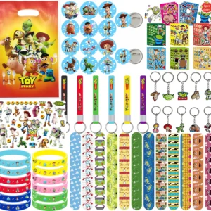 Toy Story Geburtstagsparty-Zubehör Partygeschenke Cartoon-Geschenke Schlüsselanhänger Klatscharmbänder Stempel Abzeichen Luftballons Partyzubehör Geschenke