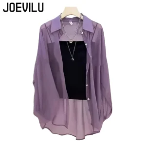 Transparentes Chiffon-Hemd für Damen, lässig, UV-beständig, Strickjacke, Sommer, dünn, Pendlermantel, japanische Mode, Mesh-Sonnenschutzkleidung, Y2k