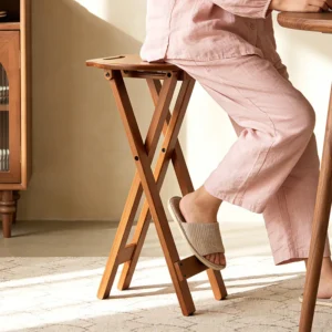 Retro style bamboo folding stool, household foldable round stool, foldable high stool, bar stool, restaurant dining stool