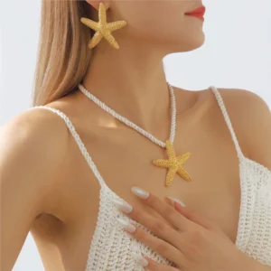 Strand-Stil, übertriebener Seestern-Anhänger, klobige Seil-Halskette für Frauen, Sommer-Schlüsselbeinkette, Halsketten, Berufungsschmuck