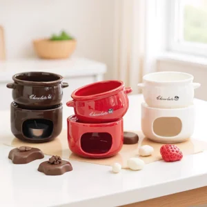 1 Set Schmelztopf für Süßigkeiten und Schokolade, antihaftbeschichteter Keramik-Wärmebehälter, Fondue-Becher, Butterschmelztopf, Teelicht-Schmelztopf mit Gabeln