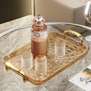 Neues Luxuriöses Aufbewahrungstablett mit Großer Kapazität, Doppelgriff, Schmucktablett, Transparente Kunststoff-Snackplatte, Küchenorganizer für Zuhause