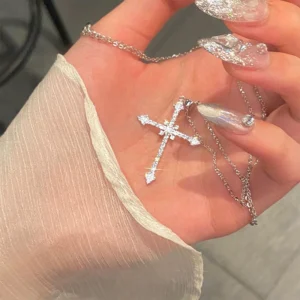 Mode Frauen Kristall Zirkon Kreuz Anhänger Halskette für Frauen Mädchen Kristall Kette Halskette Punk Partei Schmuck