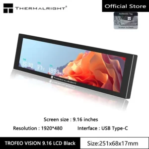 Thermalright TROFEO VISION LCD-IPS-Vollfarb-LCD-Bildschirm, 9,16 Zoll/magnetisch/1920 x 480 Auflösung/USB-Typ-C-Anschluss. Bildschirm