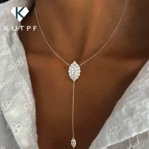 Marquise-Schliff Moissanit-Anhänger-Halskette für Damen, 100% S925 Silber, Y-förmiger Halo-Diamant-Tropfen-Anhänger mit Zertifikat