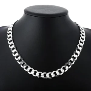 Halskette aus 925er Sterlingsilber für Herren, klassisch, 12 mm, Kette, 45,7–76,2 cm, fein, Modemarke, Schmuck, Party, Hochzeit, Geschenke, schnelles Schiff