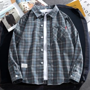 Männer Casual Plaid Shirts Herbst Mode Lange-ärmeln T-shirts Koreanische Lose High Street Shirt Outwear Junge Erwachsene Frühling top