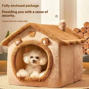 Haustierbett im Hausstil für kleine Hunde und Katzen – ganzjährig abnehmbares, waschbares Hundehaus, warmes Winter-Teddybett, Heimtierbedarf
