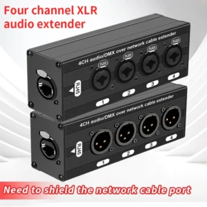 1 Paar 4-Kanal 3-Pin XLR oder 6,3 mm Audio und DMX über Netzwerkkabel-Extender, DMX512 Netzwerk-Signal-Extender männlich + weiblich