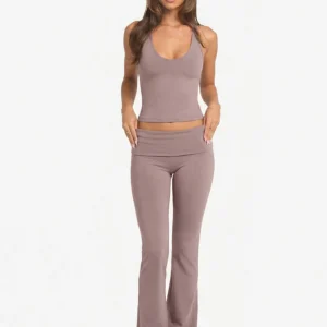 2-teiliges Yoga-Set für Damen: Schlaghose mit Faltenbund und Tanktop – Perfekt für Fitness, Workout und Loungewear