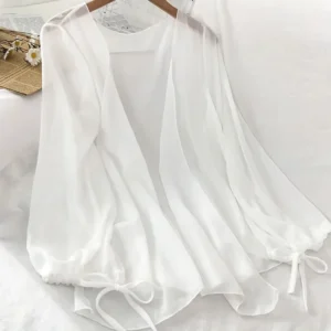 Frauen Chiffon Shirt Sommer Mode weiß Langarm Sonnenschutz Strickjacke koreanisch alle passen lässig schick dünne weibliche Tops neu