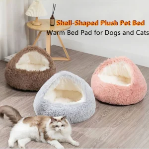 Gemütliche Katzenbetten, Hundematratzen, warme, weiche Plüsch-Haustierbetten, muschelförmige, halbgeschlossene Katzenschlafnester für kleine Hunde und Kätzchen