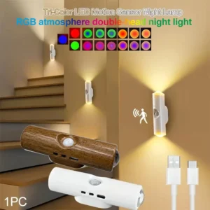 LED-Nachtlicht mit Bewegungssensor, RGB-Farbverlauf, Umgebungslicht, dimmbar, magnetische Treppenlampe für Eingangsbereich, Nachttisch, Schreibtisch, Kleiderschrank