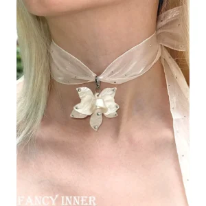 2025 neue Band Halsband Polka Point Strass Blume Anhänger Perle Y2k Süße Lange Hals Mithelfer für Frauen Mädchen Schmuck