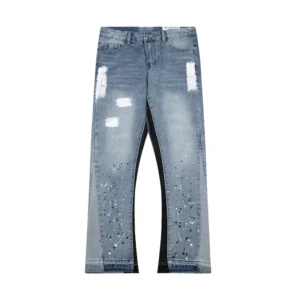 Amerikanische Retro-Jeanshose mit gewaschenem Buchstaben und gespleißten High-Street-Trendmarkenpaar, lockere, gerade, lange, mit Mikro ausgestellte Hose