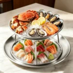 Zweistöckiger Runder Meeresfrüchte-Turm mit Ständer, Dekorative Präsentationsschale für Austern, Garnelen, Krabben, Obst, Käse und Kuchen