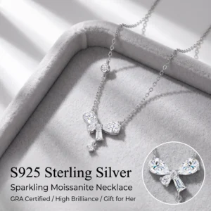 925 Sterling Silber Schleifenknoten Moissanit-Halskette für Damen, Birnenförmiger D-Farbiger VVS1 Labor-Diamant-Anhänger, Romantische Hochzeits-Schmuckstücke