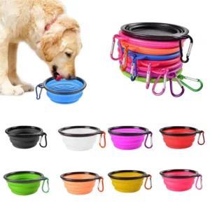 Zusammen klappbares Haustier Silikon Hundefutter Wasserschale Outdoor Camping Reisen tragbare Falt zubehör Geschirr mit Karabine