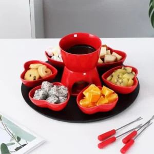 Schokoladenschmelzbecher-Set, Keramik-Fundue-Heizset mit Gabeln, heiße Schokolade, wärmende Becher für Date, Nacht, Party, Familientreffen