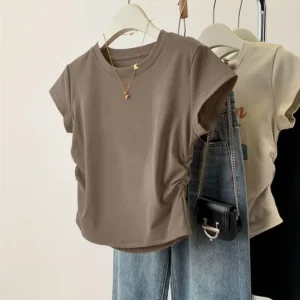 Damen-Sommer-Kurzarm-Top für modisches, vielseitiges Basishemd, schmale Passform, Rundhals-T-Shirt, lässig und sexy, atmungsaktiv und cool